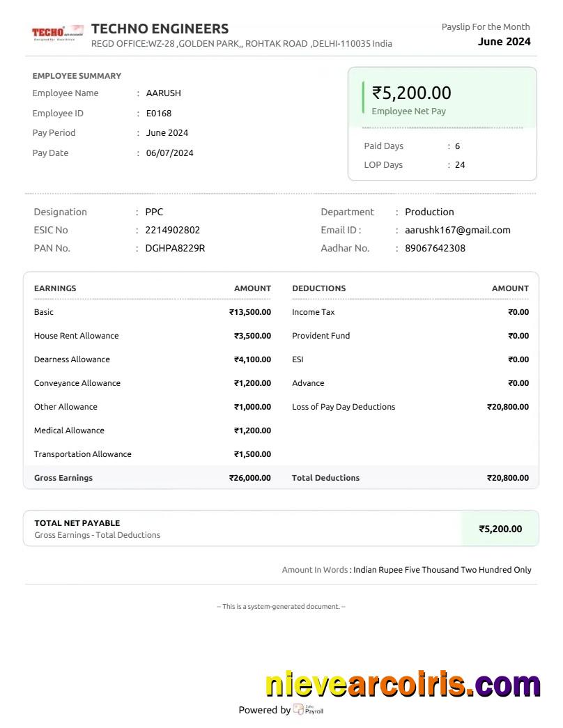 Techno Engineers payslip